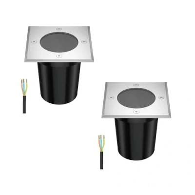 Afbeelding van ledscom.de RELI 2 stuks vloerinbouwlamp voor buiten, IP67, roestvrij staal, vierkant, 11 x cm, 1 GU10 max. 15W