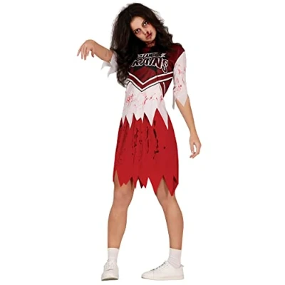 Afbeelding van Guirca Cheerleader Kostuum Zombie Brains Highschool Student Vrouw Rood, Wit / Beige Maat 38 40 Halloween Verkleedkleding
