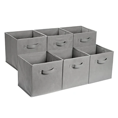 Afbeelding van Amazon Basics Set van 6 opvouwbare stoffen opbergkubussen met handgrepen, 33 x cm, effen grijs
