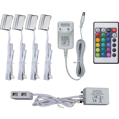 Afbeelding van B.K.Licht LED RGB licht clipjes glasplaatverlichting 4 delige set afstandsbediening kastverlichting