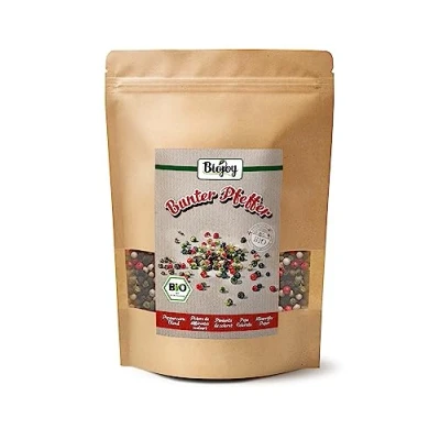 Afbeelding van Biojoy Peper in verschillende kleuren BIO (500 g), heel, peperkorrelmix (wit, roze, groen, zwart)