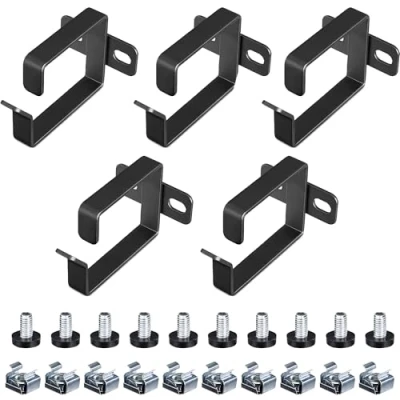 Afbeelding van kwmobile 5x kabelhouder Set van 5 kabelgeleiders Kabeldoorvoer beugels Geschikt voor 19 inch serverkast Kabel management Zwart