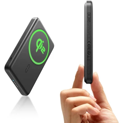 Afbeelding van ESR Qi2 MagSlim 15W Magnetische Powerbank 5.000 mAh Compatibel met Magsafe en HaloLock Zwart