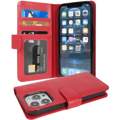 Afbeelding van Cadorabo Hoesje geschikt voor Apple iPhone 13 PRO in INFERNO ROOD Beschermhoes met magnetische sluiting en 3 kaartsleuven Book Case Cover Etui