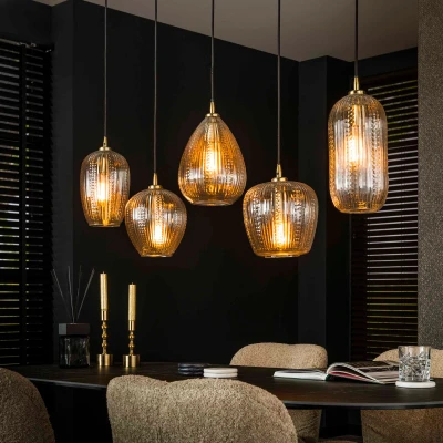 Afbeelding van Hoyz Hanglamp 5L Diamond grain mix / glass