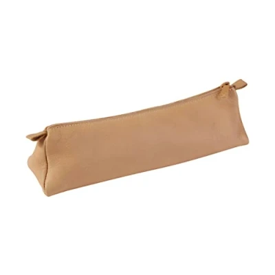 Afbeelding van Clairefontaine 8302C Driehoekige schooletui van echt natuurlijk leer, 22 x 6 cm, lamsleer