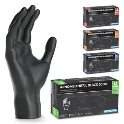 Image de ARNOMED gants nitrile jetables taille M, 400 pièces (2 boîtes), en noir, gant jetable non poudrés &amp; sans latex, jetables, cuisine tailles S, L XL