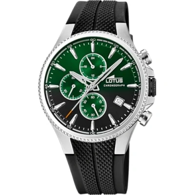 Afbeelding van LOTUS Herenhorloge 18621/A Chrono 316L roestvrij stalen kast zilver rubberen band, groen, Groen