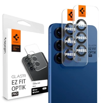 Afbeelding van Spigen Glas.tR EZ Fit Optik Pro camerabescherming, compatibel met Samsung Galaxy S25, zwart, 2 stuks, individuele bescherming, krasbestendig, 9H bescherming