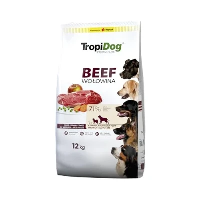 Afbeelding van 12kg Tropidog Premium Adult Medium &amp; Large Rund Rijst hondenvoer droog