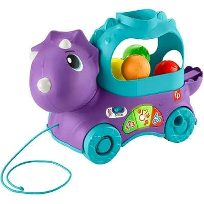 Afbeelding van Fisher Price HNR54 Speelplezier Nachzieh Dino, Duitse versie, baby en kleine kinderspeelgoed, interactief speelgoed met springende ballen slimme stage lerinhalten voor kinderen vanaf 12 maanden