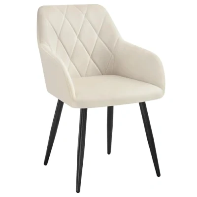 Afbeelding van WOLTU Eetkamerstoel, woonkamerstoel, Scandinavische stoel, keukenstoel van fluweel, gestoffeerde zitting met armleuningen en rugleuning, metalen poten, wit, BH352cm 1