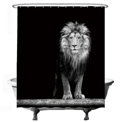 Afbeelding van Ulticool Douchegordijn Leeuw Leeuwenkop Zwart Wit 180 x 200 cm semi Transparant met 12 Ringen anti Schimmel