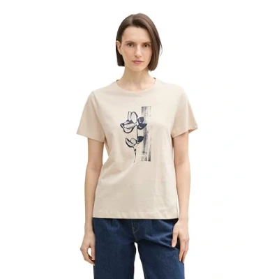 Image de TOM TAILOR T shirt basique pour femme en coton biologique, 21650 Beige d&#039;été, XS