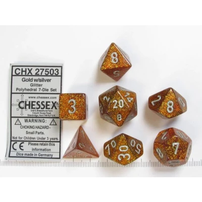 Afbeelding van Chessex Glitter Goud/Zilver Polydice Dobbelsteen Set (7 stuks)
