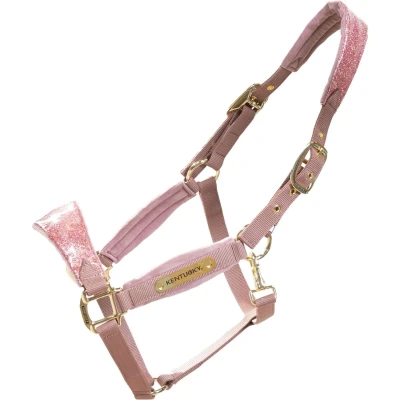 Afbeelding van Velvet halster eenhoorn glitter oud roze cob