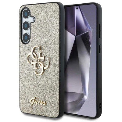 Afbeelding van Guess 4G Metal Logo Glitter Backcover voor de Samsung Galaxy S25 Gold