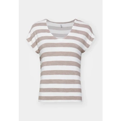 Afbeelding van ONLY ONLLIRA LIFE S/S V NECK Top JRS NOOS Dames Mocha Meringue Cloud Dancer