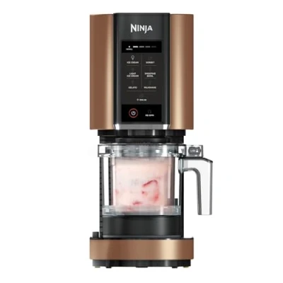 Afbeelding van Ninja CREAMi NC300EUCP IJsmachine &amp; ijs dessertmaker, 3 potten, 7 programma&#039;s, ijs, Italiaans sorbets, smoothie kommen, milkshakes en meer, 1,4 l, zwart koper,
