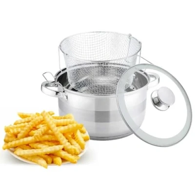 Afbeelding van Friteuse 6,5 liter roestvrij staal met glazen deksel Inductie mand Ø 24 van
