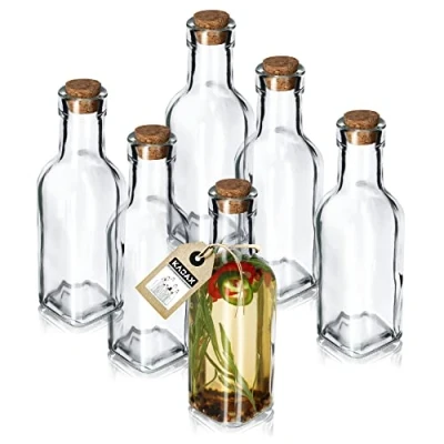 Afbeelding van KADAX 6 stuks universele transparante glazen flessen met kurksluiting, oliekan, oliefles, azijn om te vullen (175 ml, stuks)