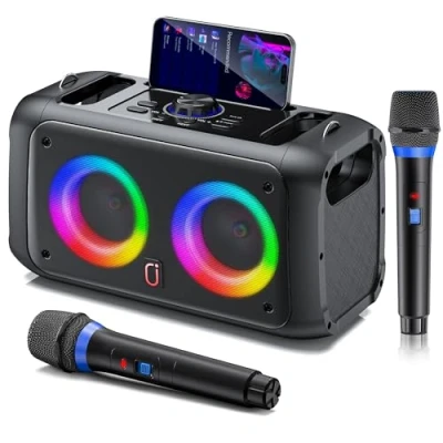 Afbeelding van JYX karaoke machine, draagbaar systeem, twee microfoons, ondersteunt TWS/USB/TF/AUX, ideaal voor familiebijeenkomsten, bruiloften, kerk en picknicks