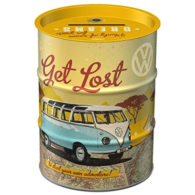 Image de Nostalgic Art tirelire rétro 600 ml VW Bulli Let&#039;s Get Lost Volkswagen Bus Idée de cadeau, produit original sous licence (OLP), en métal vintage