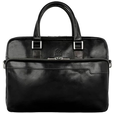 Afbeelding van Zwart Leren Briefcase, Laptop Tas ORLANDO
