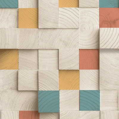 Afbeelding van Dutch Wallcoverings Artifice houtblokken beige/oker M801 01