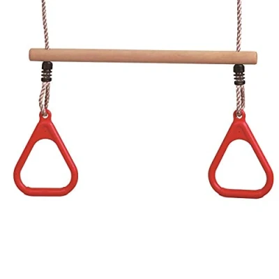 Afbeelding van Hardhouten trapezium met gymnastiekringen en kabel