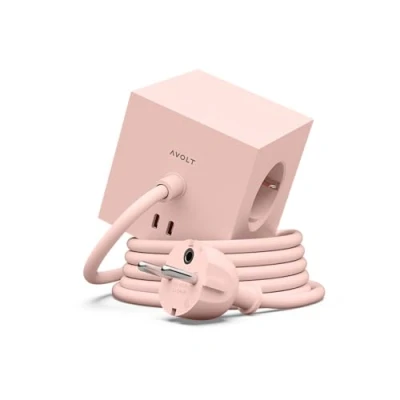 Afbeelding van Avolt USB C stekkerdoos met lange kabel van 1,8 m of 3 m, &#039;s werelds eerste design, stopcontacten en 2 poorten, magnetische basis, die bijna overal hecht (roze, m)