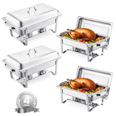 Image de VEVOR Chauffe Plat Rectangulaire Buffet Chauffant 4PCs 7,5 L en Inox Argent
