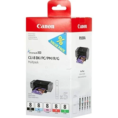 Afbeelding van Printers: Inkt Cartridges: Canon CART CLI 8 BK PC PM R G MULTIPACK