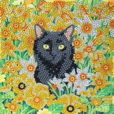 Afbeelding van Crystal Card kit diamond painting Cat among the Flowers 18 x cm
