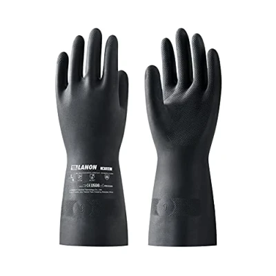 Afbeelding van LANON Rubberhandschoenen, bestand tegen chemicaliën, herbruikbaar, bescherming zuren en logen, antislip, maat 10
