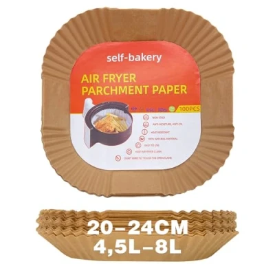 Afbeelding van Dazkzooy 100 stuks bakpapier voor heteluchtfriteuse 4,5 l 8 20 24 cm airfryer bakpapier, antiaanbak, waterdicht, oliebestendig, wegwerpschalen, vierkant