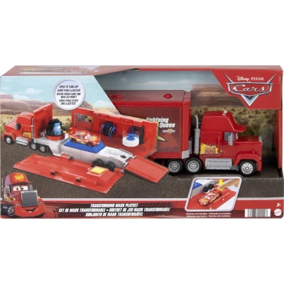 Afbeelding van Disney Pixar Cars Mack Transformeerbare 2 in 1 Vrachtwagen en Tuning Werkplaats Set, met lanceerinrichting lift, kinderspeelgoed, HDC75