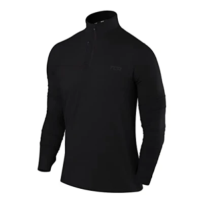 Afbeelding van TCA Fusion Pro QuickDry hardloopshirt met lange mouwen voor heren ritssluiting tot halverwege de borst, zwart.