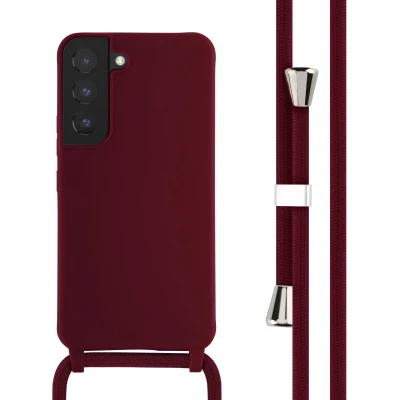 Afbeelding van iMoshion hoesje Geschikt voor Samsung Galaxy S22 met koord Siliconen Donkerrood