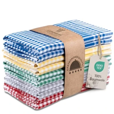 Afbeelding van LAYNENBURG 10 stuks premium theedoeken geruit 100% katoen Oeko TEX Standard 100 50 x 70 cm &amp; haak pluisvrij en modern keukendoeken vintage (meerkleurig)