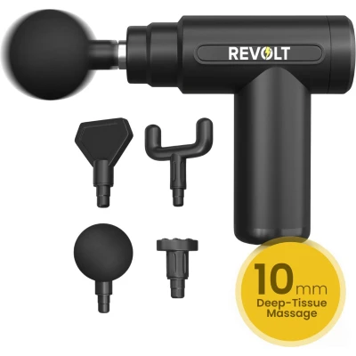 Afbeelding van Revolt Mini Massage Gun Inclusief 5 Opzetstukken Adapter 6 Snelheidsstanden Spierherstel &amp; Spierontspanning