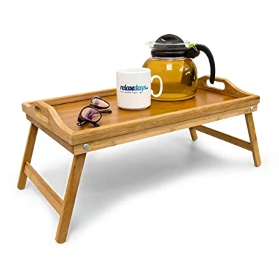 Afbeelding van relaxdays Bedtafel Bamboe hout Dienblad 50x30 cm