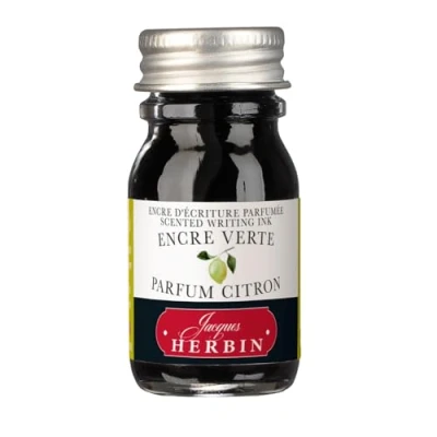 Afbeelding van Jacques Herbin 13736ST Fles &quot;Les Subtiles&#039;&quot; geurinkt voor vulpen en rollerball pennen, 10 ml, groene inkt citroengeur. Gemaakt in Frankrijk