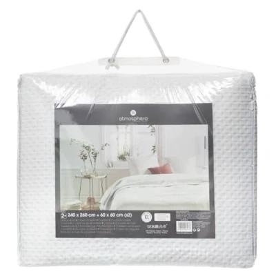 Afbeelding van Atmosphera Bedsprei Dolce Vita ivoor wit 240 x 260 cm polyester luxe motief plaid met 2 kussenslopen