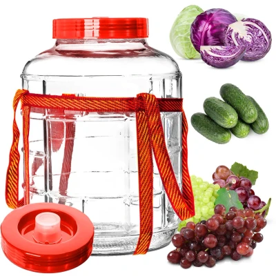 Afbeelding van KADAX Glazen fermentatieballon, 5 liter, met kunststof deksel, wijnballon, universeel glas, komkommerpot, voorraadpot, pot
