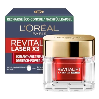 Afbeelding van L&#039;Oréal Paris Anti aging gezichtsverzorging Triple Action dagcrème navulverpakking met hyaluronzuur, pro retinol &amp; vitamine C Alle huidtypes Revitalift Laser X3 50 ml