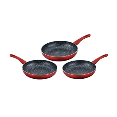 Image de Cenocco Cc 2001 Batterie De Poêles En Revêtement Pierre Antiadhésif 3 Couches Rouge