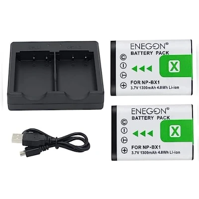 Afbeelding van NP BX1 ENEGON reservebatterij (2 verpakkingen) en dubbele snellader voor Sony BX1, BX1/M8 Cyber Shot DSC RX100, RX100 II, RX100M III, V, RX1 00 IV