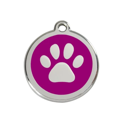 Afbeelding van Paw Print Purple roestvrijstalen hondenpenning medium/gemiddeld dia. 3 cm RedDingo