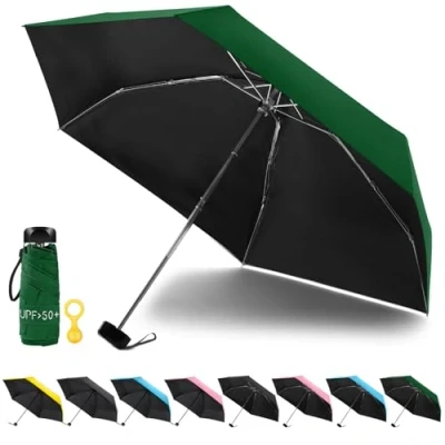 Afbeelding van Vicloon Opvouwbare paraplu, mini zonneparaplu, ultralicht, modieus, compact, draagbaar, uv bescherming, ideaal voor outdooractiviteiten, golf, reizen, wandelen, 1 x groen, Minimalistisch